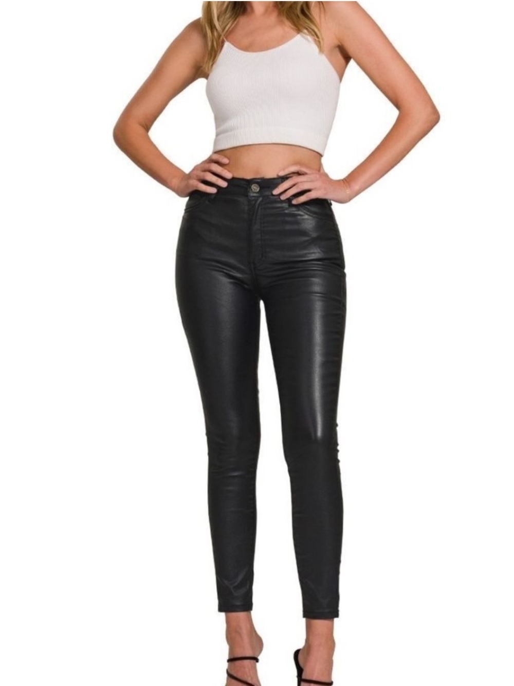 NWOT 12th Tribe High-Waisted Black Coated Skinny Jeans Size 27 - Faux Leather
